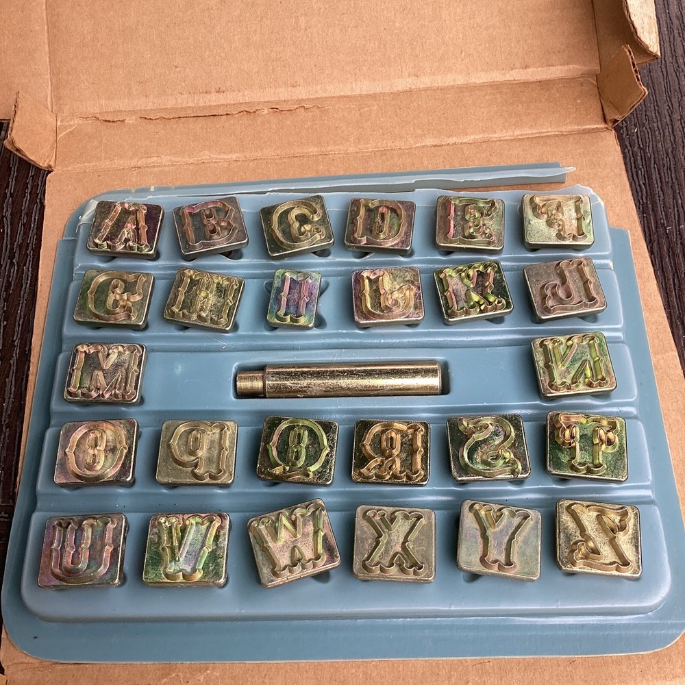 Vintage 70's Craftool Co Leather Tooling 3/4" 3-D Alphabet Stamp Set